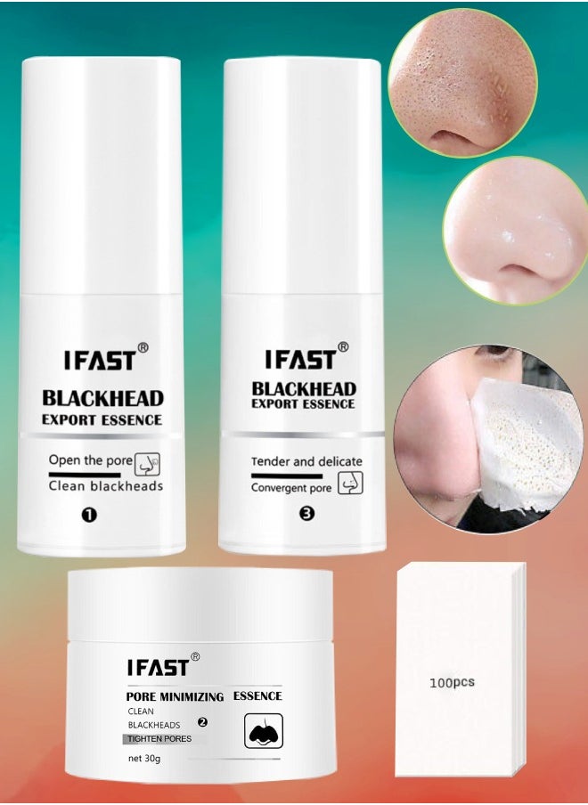 iFast 2Pcs Blackhead Export Essence and 1 Pc Pore Minimizing Essence with 100Pcs Strips Blackhead Remover Mask Nose Plant Pore Strips Whitehead Removal and Pore Minimizing Essence Nose Strips  - Image 1