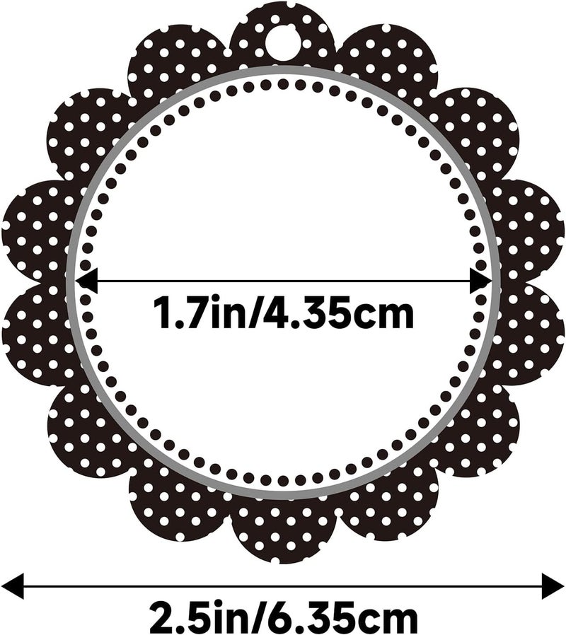 g2plus Gift Tags with String-50PCS Round Scalloped Paper Tags 2.5inches Large Blank Hanging Labels Craft Tag Black White Polka Dots Flower Edge Gift Wrap Hangtag for Wedding, Halloween Party Favors - Image 2