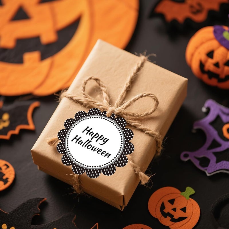 g2plus Gift Tags with String-50PCS Round Scalloped Paper Tags 2.5inches Large Blank Hanging Labels Craft Tag Black White Polka Dots Flower Edge Gift Wrap Hangtag for Wedding, Halloween Party Favors - Image 4