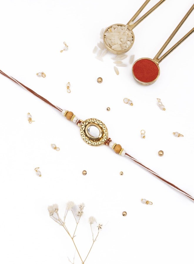 DORE® Rakhi Set For Brother Golden Opel - Image 1