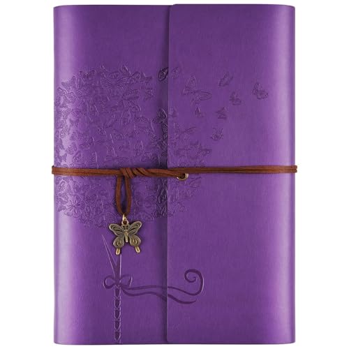 OMEYA Leather Journal Notebook, Refillable Writing Journal Diary Planner, Gifts For Women,Men, Girls, Sister, Friends(Purple, A5-9.3''×6.3'') - Image 1
