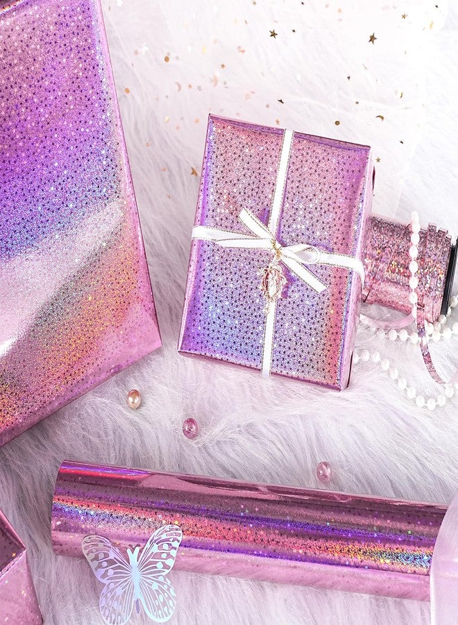 LeZakaa Pink Holographic Wrapping Paper, Metallic Foil Glitter Star Print for Christmas, Mothers Day, Graduation, Birthday, Valentines, Wedding, Engagement, Baby Shower, Mini Roll 17 IN x 32.8 FT - Image 5