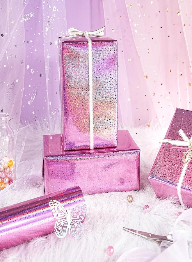LeZakaa Pink Holographic Wrapping Paper, Metallic Foil Glitter Star Print for Christmas, Mothers Day, Graduation, Birthday, Valentines, Wedding, Engagement, Baby Shower, Mini Roll 17 IN x 32.8 FT - Image 4