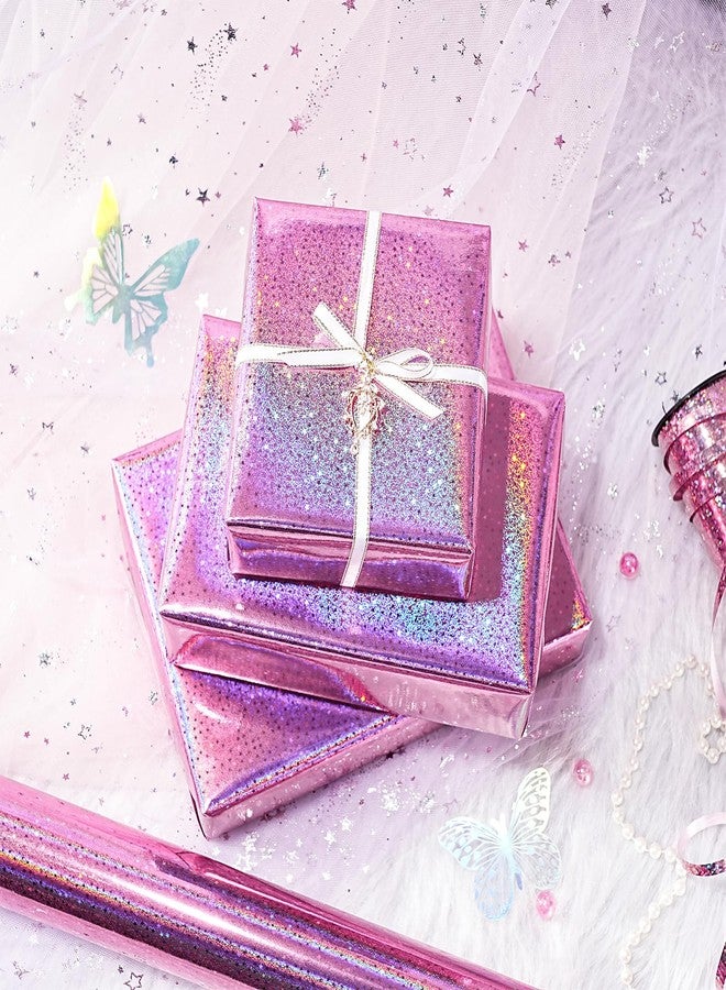 LeZakaa Pink Holographic Wrapping Paper, Metallic Foil Glitter Star Print for Christmas, Mothers Day, Graduation, Birthday, Valentines, Wedding, Engagement, Baby Shower, Mini Roll 17 IN x 32.8 FT - Image 3