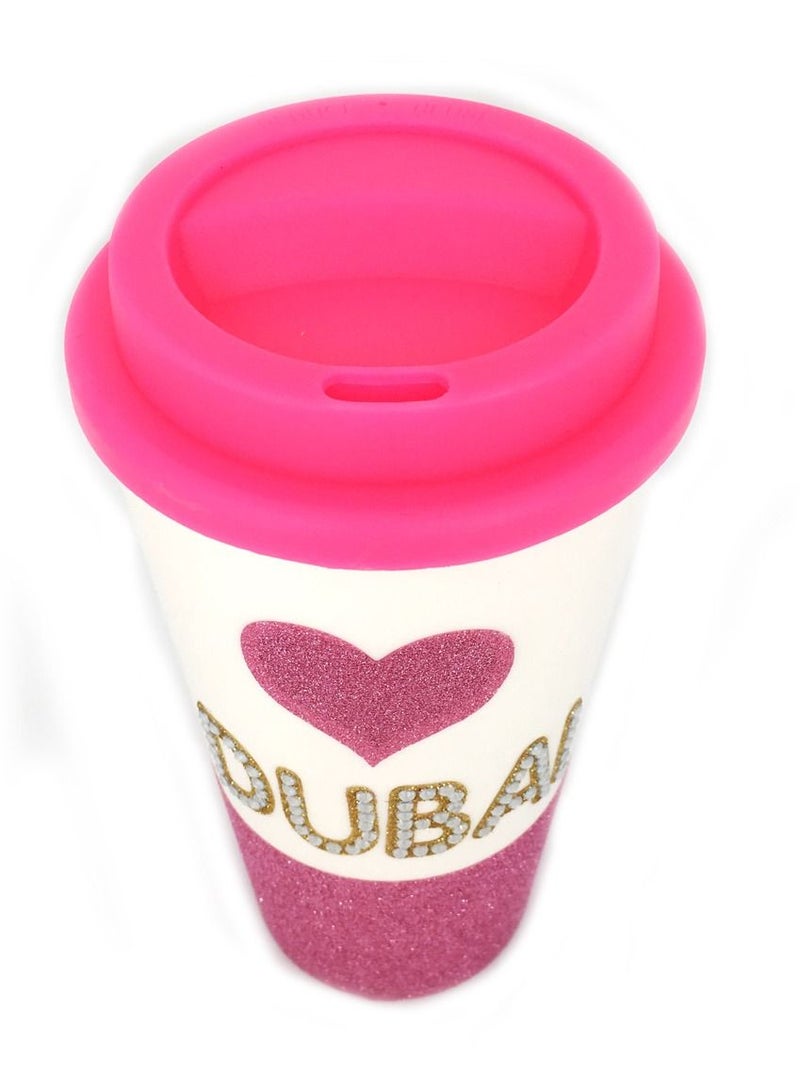 سلة كوب بتصميم مميز مع كلمة (دبي) وقلب مزيّن بفصوص لامعة وقلتر 16 اونصه - Image 2