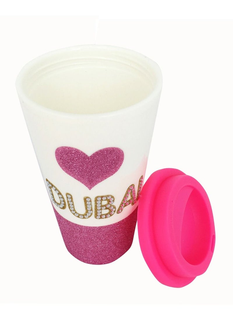 سلة كوب بتصميم مميز مع كلمة (دبي) وقلب مزيّن بفصوص لامعة وقلتر 16 اونصه - Image 3