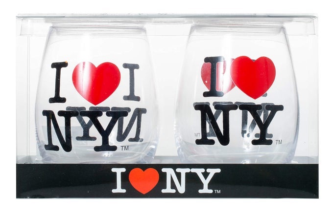 SET OF 2 OFFICIALLY LICENSED I LOVE NEW YORK STEMLESS WINE GLASSES