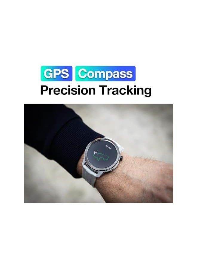 AGM ساعة الذكية للرجال والنساء، تصميم متين مقاس 46 مم، شاشة AMOLED مقاس 1.43 بوصة، GPS مع بوصلة وعداد ارتفاع، مكالمات عبر البلوتوث، مقاومة للماء 5ATM، أكثر من 100 وضع رياضي، مراقبة معدل ضربات القلب والنوم - Image 2