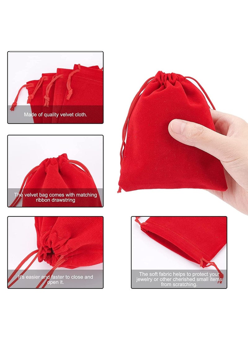 MARKQ Velvet Gift Bags 12 x 16 cm Drawstring Jewelry Pouches for Candy Wedding Party Favor Valentine Day Bags Red | 12 Bags  - Image 3
