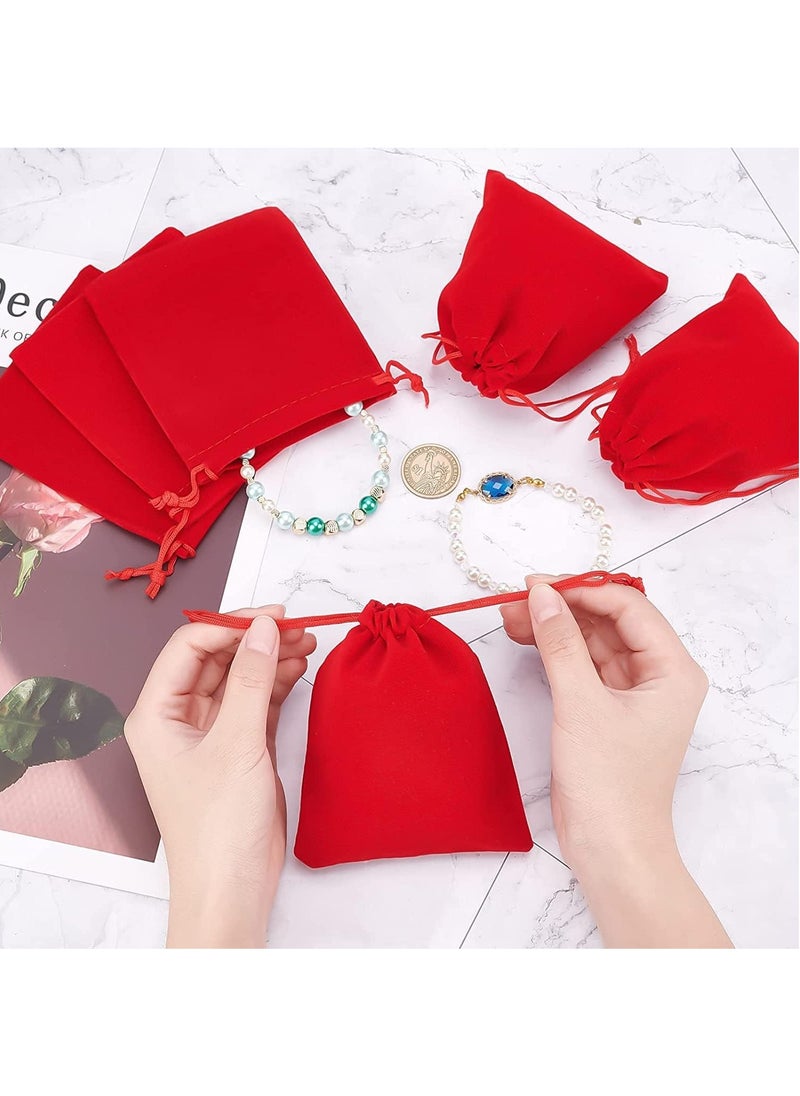 MARKQ Velvet Gift Bags 12 x 16 cm Drawstring Jewelry Pouches for Candy Wedding Party Favor Valentine Day Bags Red | 12 Bags  - Image 4