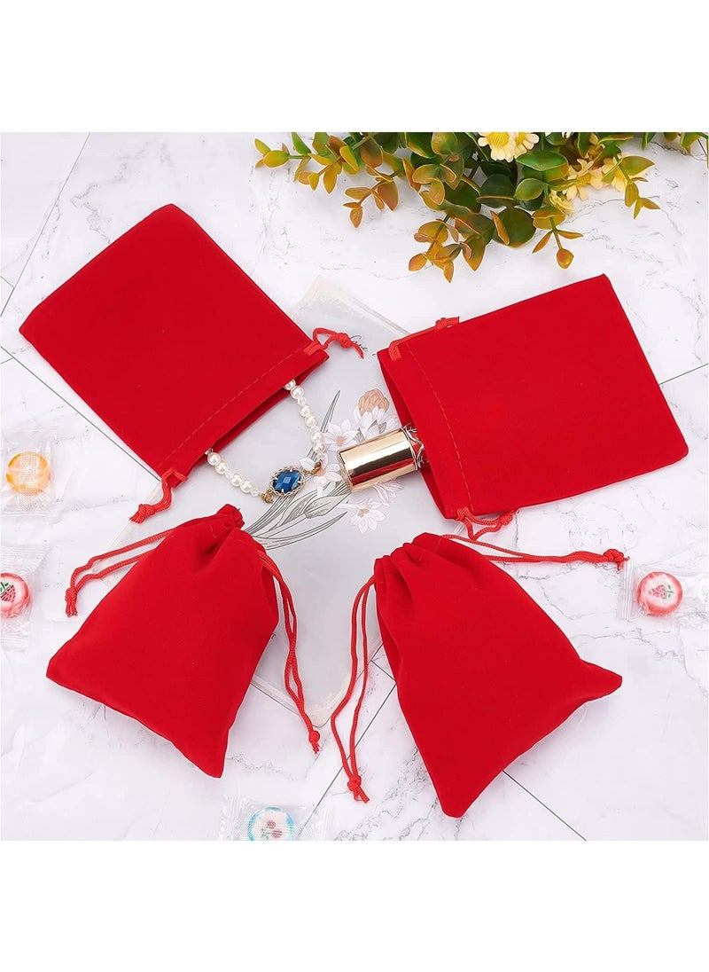 MARKQ Velvet Gift Bags 12 x 16 cm Drawstring Jewelry Pouches for Candy Wedding Party Favor Valentine Day Bags Red | 12 Bags  - Image 5