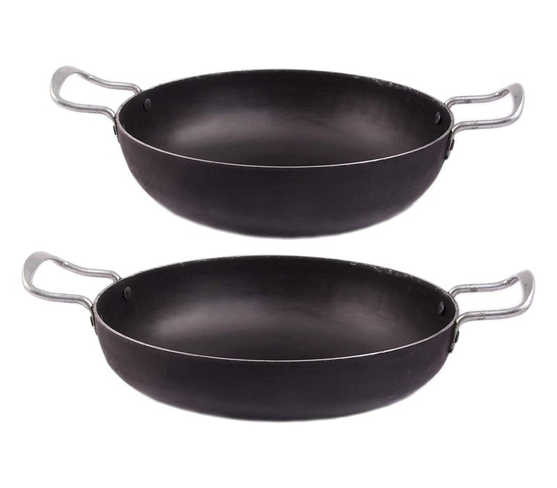 KITCHEN SHOPEE KITCHEN SHOPEE Traditional Iron deep Kadai Frying Pan with Golden Rings Black 9 Inch 23 cm 10 inch 25 cm
