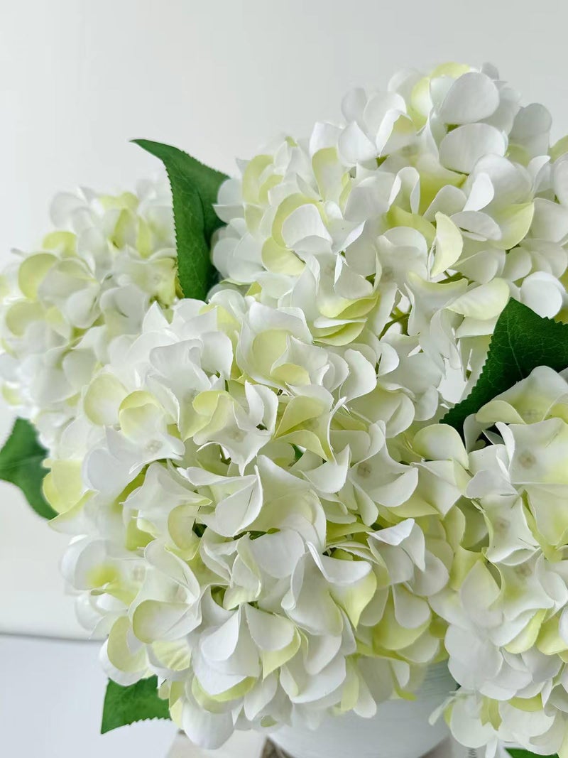 ZYTUYO 5 Pcs White & Light Green Silk Hydrangeas Artificial Flower Boho Dried Touch 20'' Faux Hydrangeas for Indoor Home Decor Kitchen Living Room Outdoor Porch Wedding Flower Arrangement - Image 5
