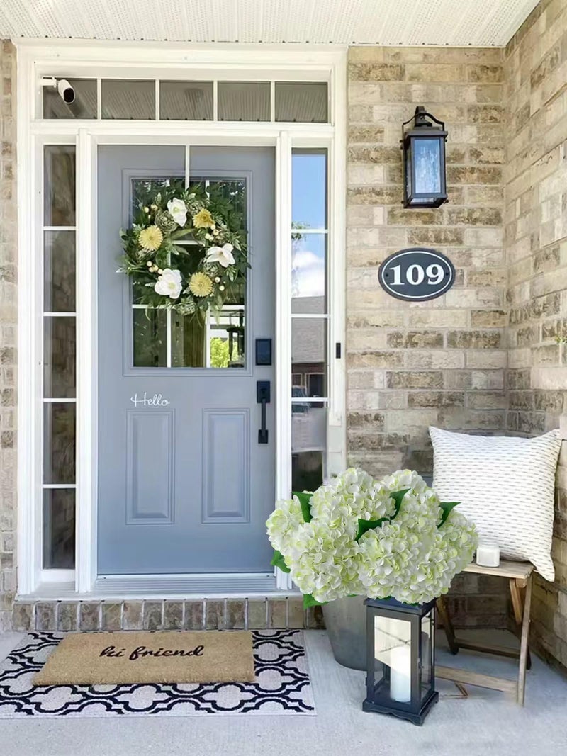ZYTUYO 5 Pcs White & Light Green Silk Hydrangeas Artificial Flower Boho Dried Touch 20'' Faux Hydrangeas for Indoor Home Decor Kitchen Living Room Outdoor Porch Wedding Flower Arrangement - Image 3