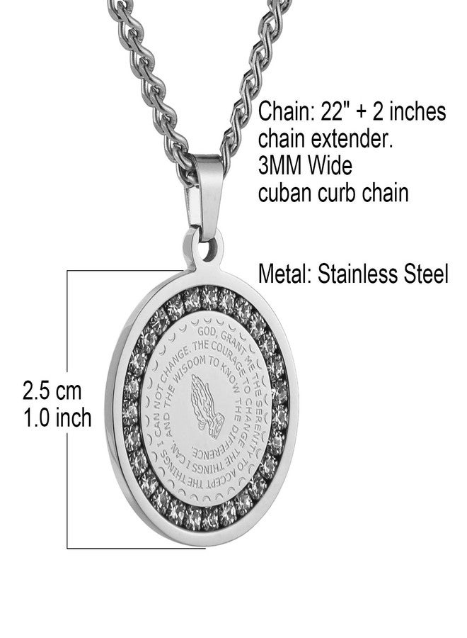 HZMAN Bible Verse Prayer Necklace Christian Jewelry Gold Stainless Steel Praying Hands Coin Medal Pendant (CZ Silver) - Image 4
