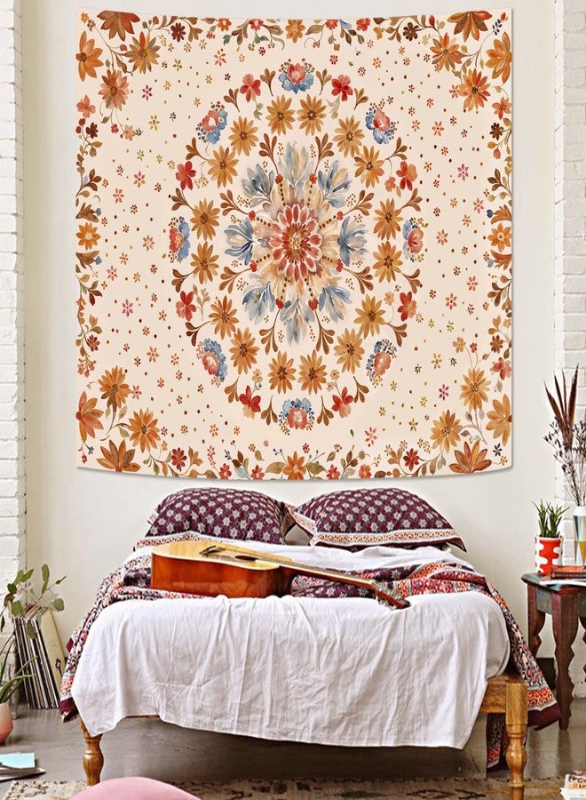 Fowocu Boho Floral Mandala Tapestry Wall Hanging Watercolor Bohemian Flower Medallion Tapestry Aesthetic Beige Orange Hippie Indian Small Tapestries for Bedroom Living Room Dorm Decor 40 x 30 Inch - Image 4