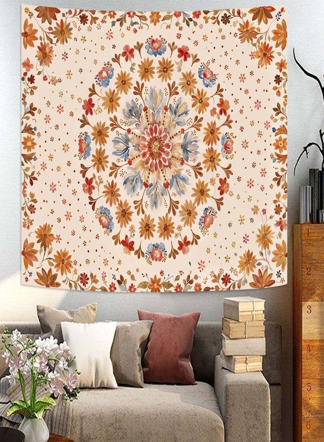 Fowocu Boho Floral Mandala Tapestry Wall Hanging Watercolor Bohemian Flower Medallion Tapestry Aesthetic Beige Orange Hippie Indian Small Tapestries for Bedroom Living Room Dorm Decor 40 x 30 Inch - Image 2