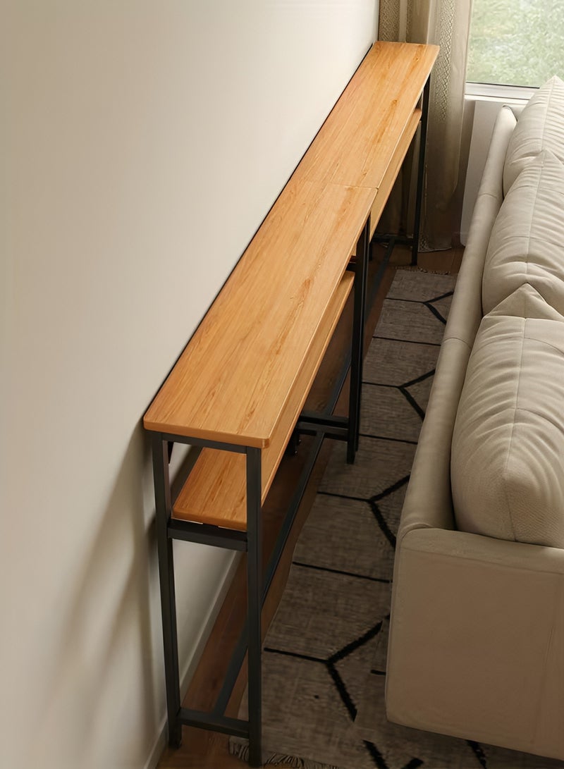 ValueHut Sofa Console Table, Behind Couch Table, Narrow 2-Tier Storage Table 80×20×100.2cm, Wood Finish Top with Black Metal Frame for Living Room, Bedroom, Study, Entryway and Majlis - Image 1