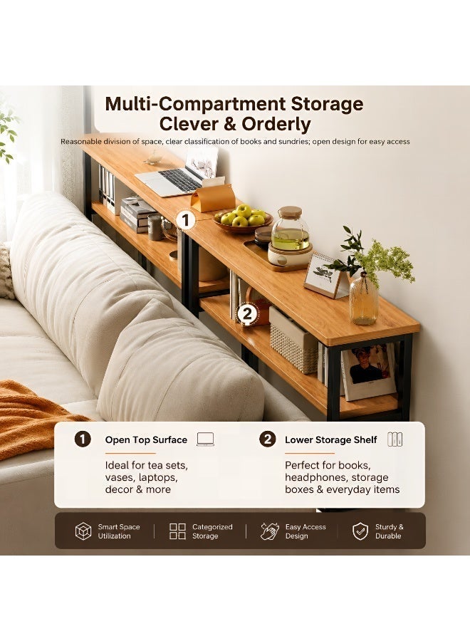ValueHut Sofa Console Table, Behind Couch Table, Narrow 2-Tier Storage Table 80×20×100.2cm, Wood Finish Top with Black Metal Frame for Living Room, Bedroom, Study, Entryway and Majlis - Image 2