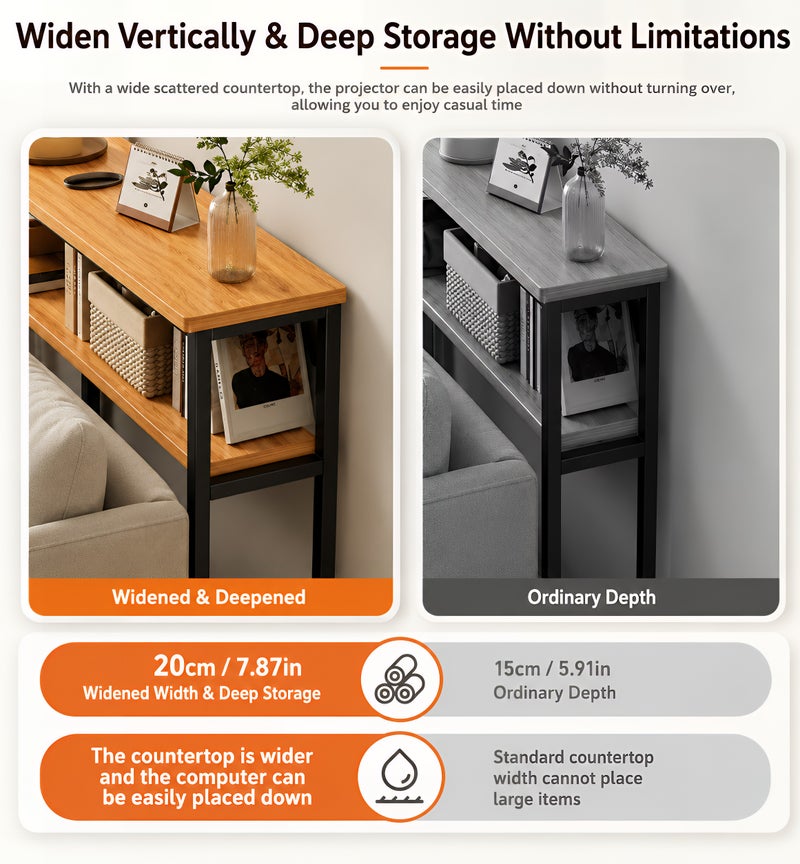 ValueHut Sofa Console Table, Behind Couch Table, Narrow 2-Tier Storage Table 80×20×100.2cm, Wood Finish Top with Black Metal Frame for Living Room, Bedroom, Study, Entryway and Majlis - Image 3