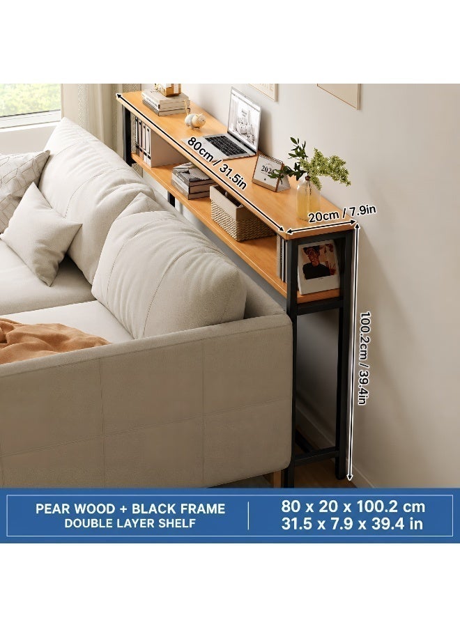 ValueHut Sofa Console Table, Behind Couch Table, Narrow 2-Tier Storage Table 80×20×100.2cm, Wood Finish Top with Black Metal Frame for Living Room, Bedroom, Study, Entryway and Majlis - Image 4