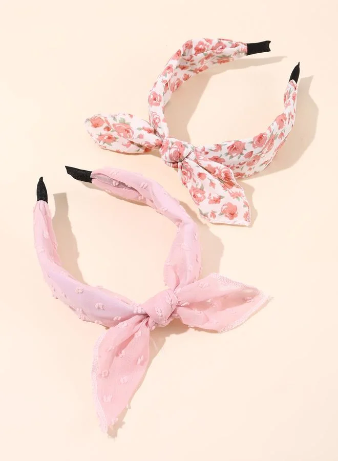 تايك تو طقم عصابات رأس دانتيل بطبعة أزهار قطعتين