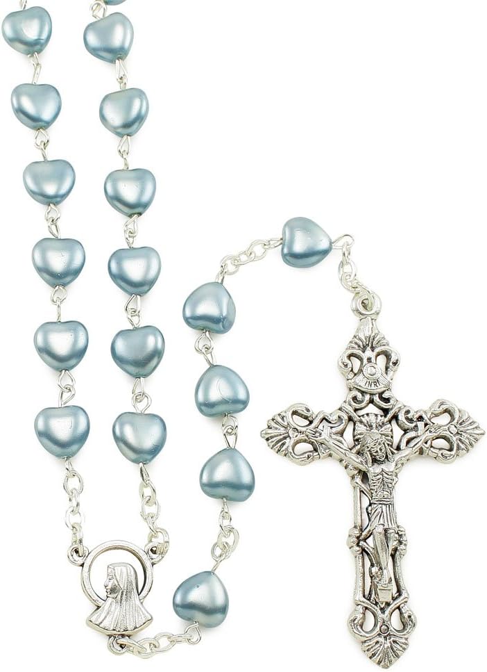 RosaryMart Sapphire Rosary Glass Heart Beads Our Lady of Lourdes