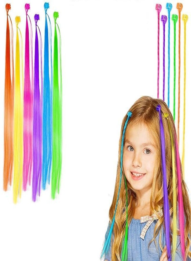 Yizika وصلات شعر ملونة من ييزيكا، شعر مستعار مستقيم بألوان قوس قزح، مشابك، قطع شعر صناعية متعددة الألوان، إكسسوارات تصفيف شعر للأطفال، ملابس تنكرية، إكسسوارات حفلات، خصلات شعر سهلة التركيب (12 قطعة) - Image 4
