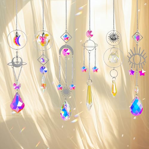 ilclviz Sun Catchers 6Pieces Colorful Crystals Suncatcher with Chain Pendant Ornaments Hanging Crystals Prism Rainbow for Window Home Indoor Outdoor Car Mirror Garden Christmas Day Party Wedding Decoration - Image 5