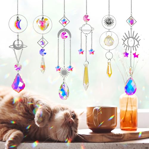 ilclviz Sun Catchers 6Pieces Colorful Crystals Suncatcher with Chain Pendant Ornaments Hanging Crystals Prism Rainbow for Window Home Indoor Outdoor Car Mirror Garden Christmas Day Party Wedding Decoration - Image 3
