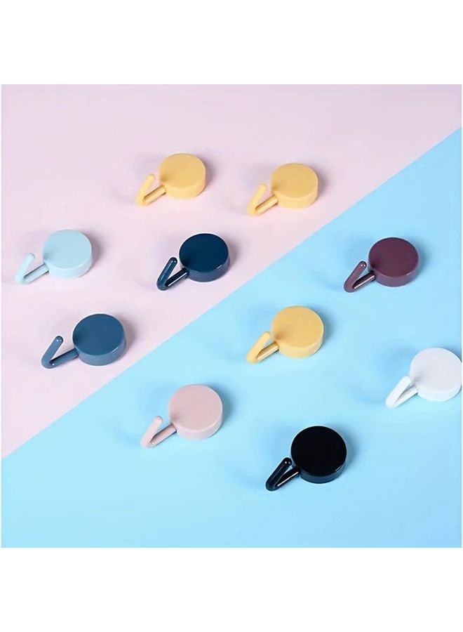 10pcs Colorful Macaron Adhesive Hooks No Drill Plastic Wall Mount Round Key Holder - Image 3