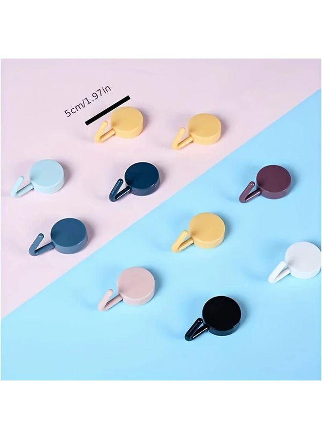 10pcs Colorful Macaron Adhesive Hooks No Drill Plastic Wall Mount Round Key Holder - Image 4