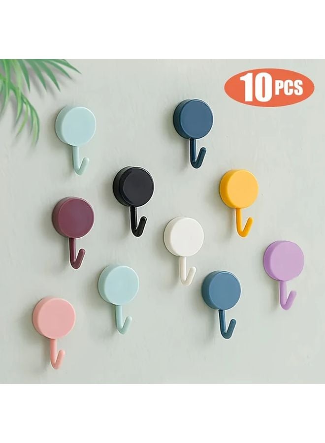 10pcs Colorful Macaron Adhesive Hooks No Drill Plastic Wall Mount Round Key Holder - Image 2