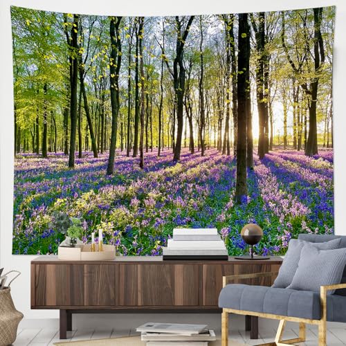 HVEST Forest Sunshine Tapestry Wall Hanging Spring Purple Lavender Morning Sunlight Through Green Trees Tapestry Nature Landscape Tapestries for Living Room Bedroom Aesthetic Decor, 40L x 60W Inches - Image 4