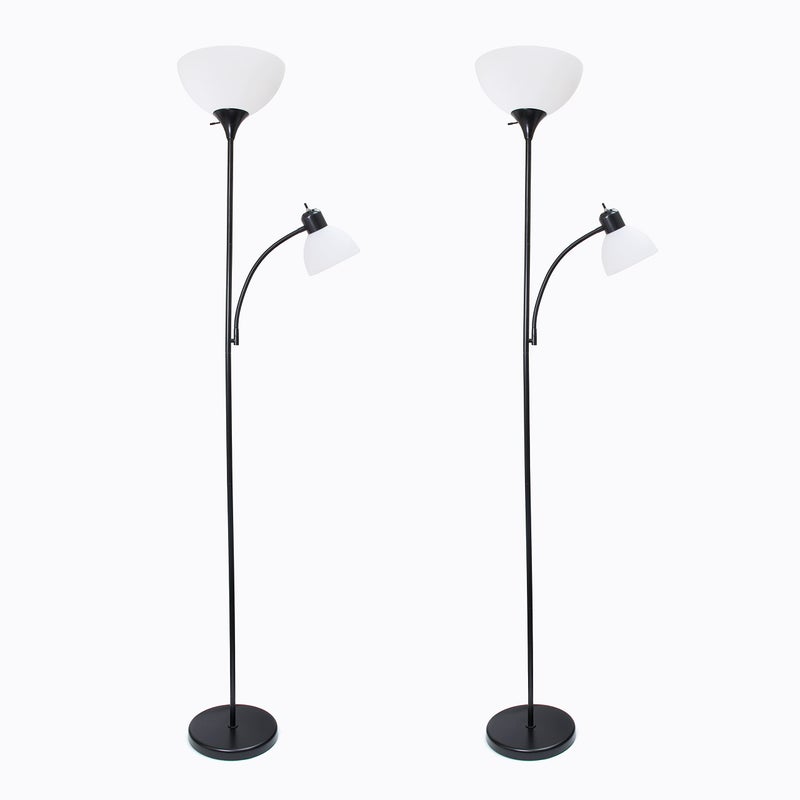 Simple Designs LF2000BLK2PK 2 Light Mother Daughter Floor Lamp with Reading Light 2 Pk Black 715