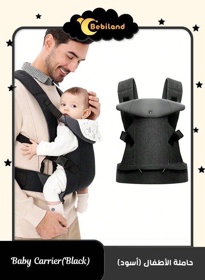 Bebiland Baby Carrier, Hands Free Adjustable Ergonomic Baby Carrier Newborn to Toddler 6-33lbs, 4-in-1 Baby Sling Wrap with Saliva Towel, Front Back Carry, Baby Essentials Gift (Black) - Image 1