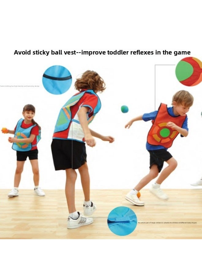 Children's Double-layer Sticky Jersey Super Battle Jacket Vest Kindergarten Parent-child Interactive Play Throwing Sticky Target Avoidance Game-Color:Red 1 Blue 1 Super Shirt Vest With 4 Balls - Image 3