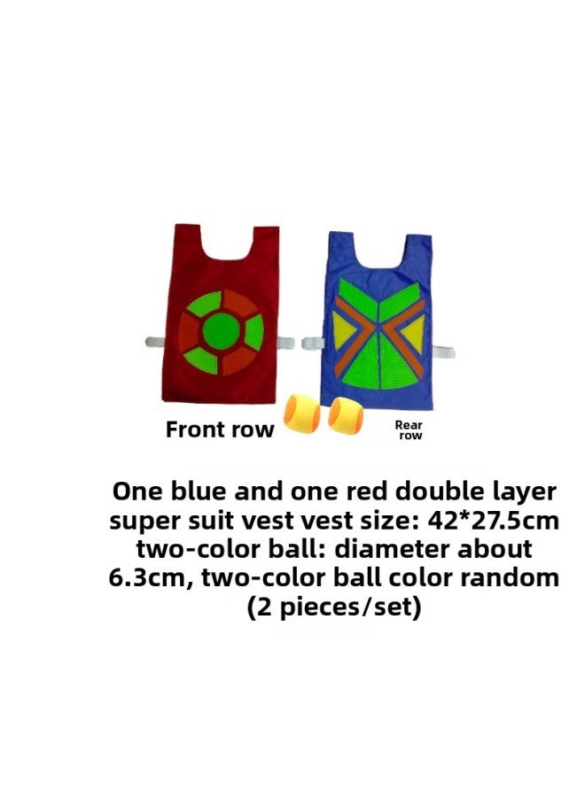 Children's Double-layer Sticky Jersey Super Battle Jacket Vest Kindergarten Parent-child Interactive Play Throwing Sticky Target Avoidance Game-Color:Red 1 Blue 1 Super Shirt Vest With 4 Balls - Image 1