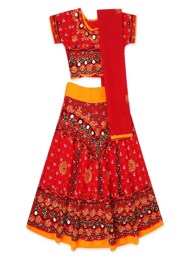 ANNA'S Girl's Cotton Readymade Lehenga Choli (KUM-RD7_Red_4 Years-5 Years) - Image 1