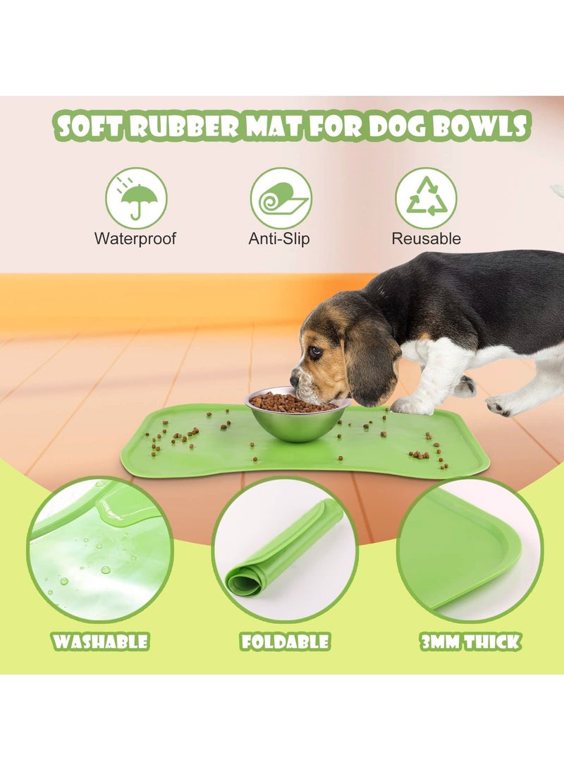 SYOSI SYOSI Pet Feeder and Waterer, Detachable Pet Water and Food Bowl Set with Automatic Water Dispenser Bottle and Waterproof Feeding Mat for Small Dogs Cats (Green) - Image 4
