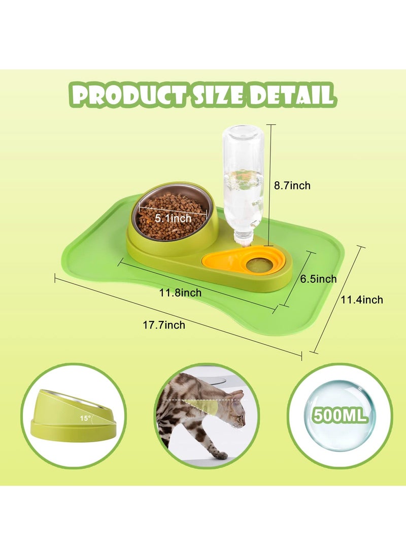 SYOSI SYOSI Pet Feeder and Waterer, Detachable Pet Water and Food Bowl Set with Automatic Water Dispenser Bottle and Waterproof Feeding Mat for Small Dogs Cats (Green) - Image 5