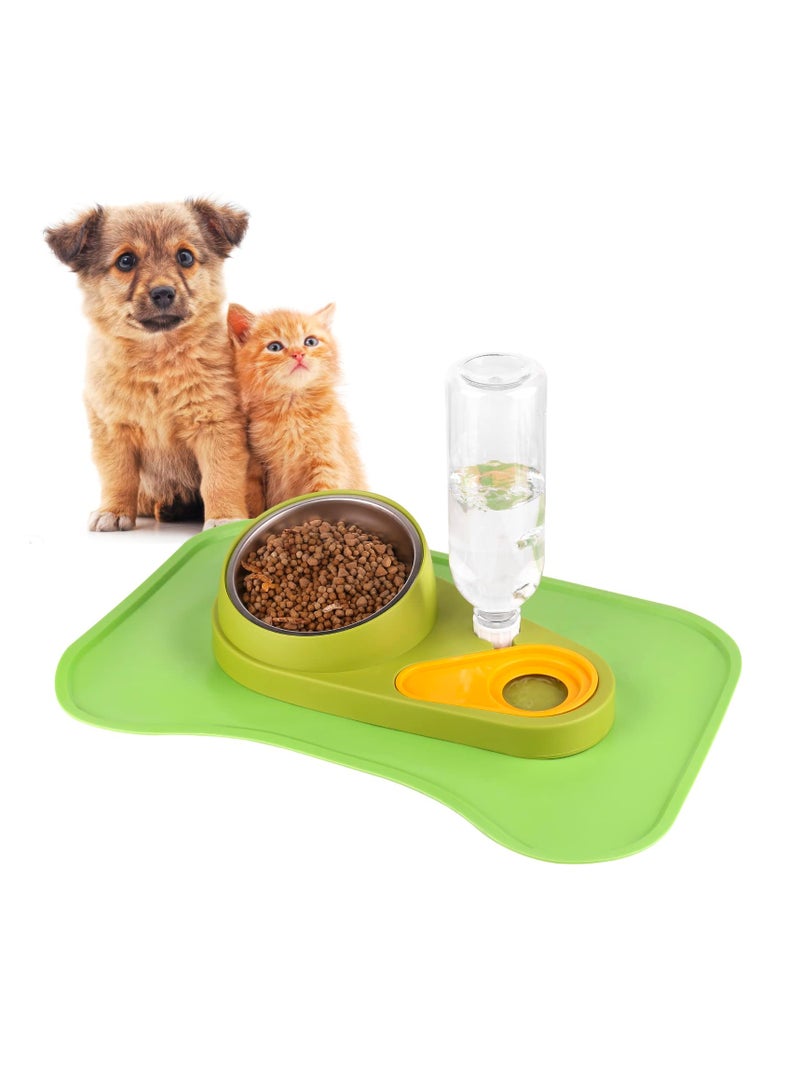 SYOSI SYOSI Pet Feeder and Waterer, Detachable Pet Water and Food Bowl Set with Automatic Water Dispenser Bottle and Waterproof Feeding Mat for Small Dogs Cats (Green) - Image 1