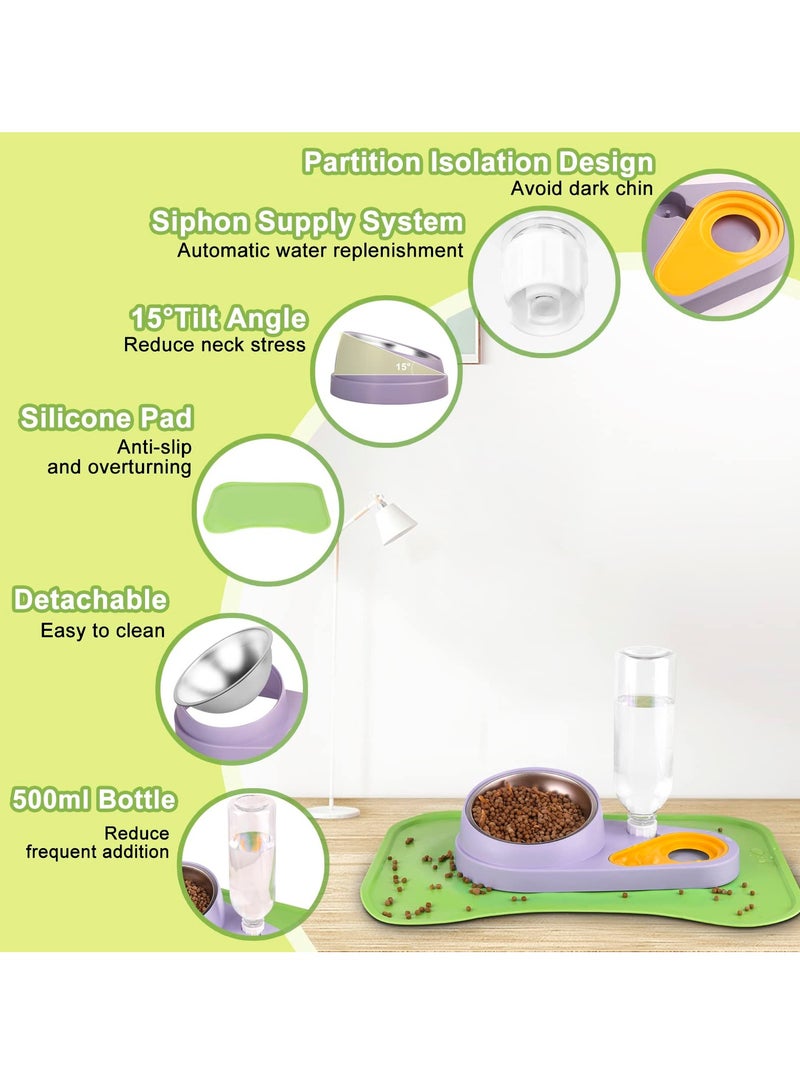 SYOSI SYOSI Pet Feeder and Waterer, Detachable Pet Water and Food Bowl Set with Automatic Water Dispenser Bottle and Waterproof Feeding Mat for Small Dogs Cats (Green) - Image 2