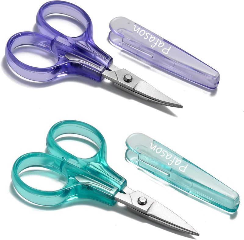 Pafason Sharpest & Precise Embroidery Scissor Set 2 PC Curved Straight for Quilting Sewing Knitting Crafting Cross Stitch Crochet Thread Yarn Paper Fabric Detail Cutting Stainless Steel Safety Case - Image 1