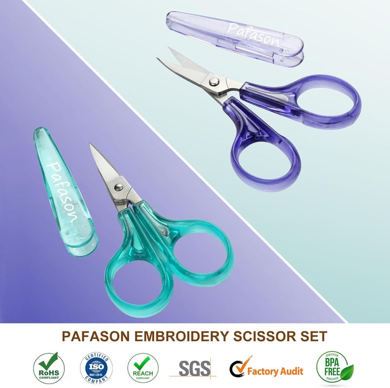 Pafason Sharpest & Precise Embroidery Scissor Set 2 PC Curved Straight for Quilting Sewing Knitting Crafting Cross Stitch Crochet Thread Yarn Paper Fabric Detail Cutting Stainless Steel Safety Case - Image 2