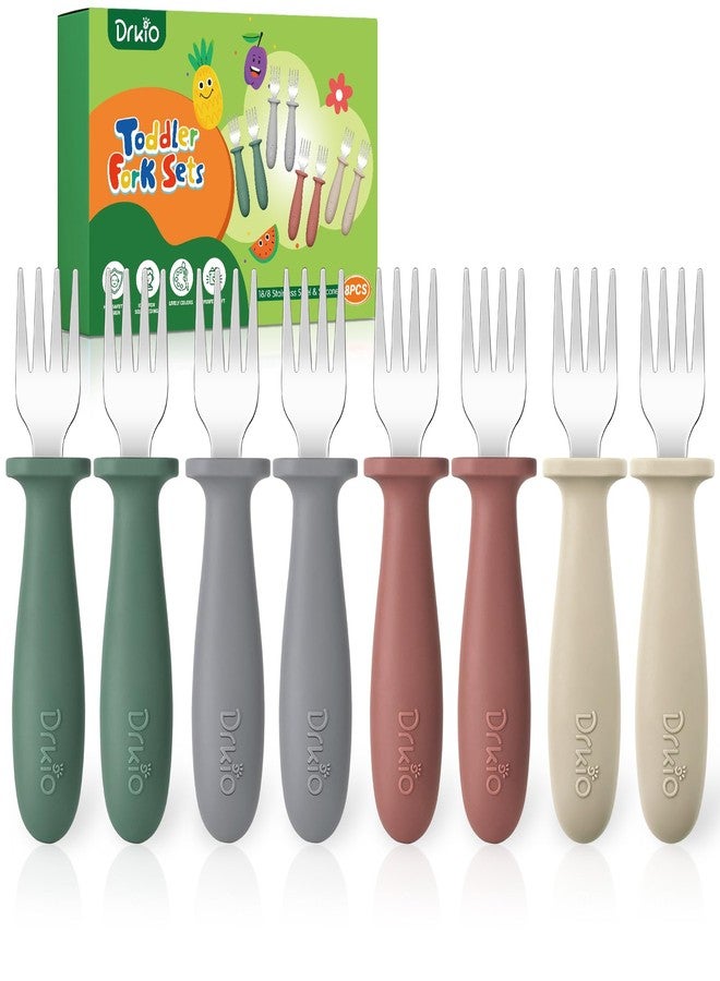 DRKIO 8 Pieces Toddler Forks Set - Baby Forks with Silicone Handle Children safe 18/8 Stainless Steel Toddler Utensils Set for Self Feeding Kids Silverware Anti-Choke Design Food Grade Dishwasher Safe - Image 1