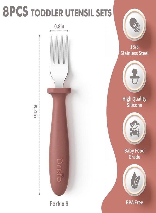 DRKIO 8 Pieces Toddler Forks Set - Baby Forks with Silicone Handle Children safe 18/8 Stainless Steel Toddler Utensils Set for Self Feeding Kids Silverware Anti-Choke Design Food Grade Dishwasher Safe - Image 2