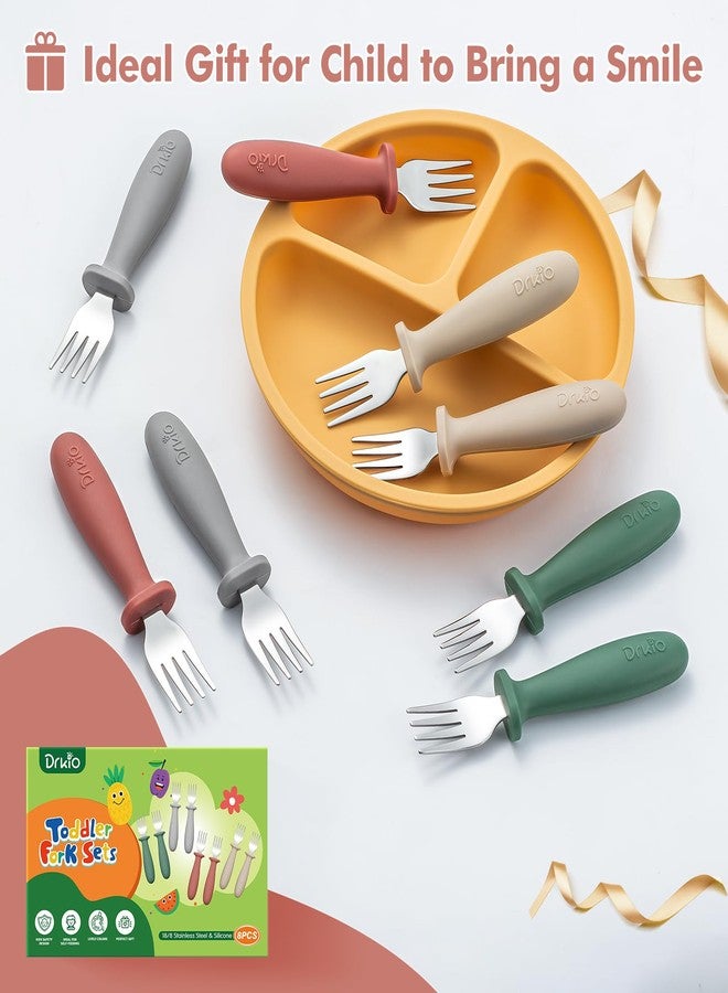 DRKIO 8 Pieces Toddler Forks Set - Baby Forks with Silicone Handle Children safe 18/8 Stainless Steel Toddler Utensils Set for Self Feeding Kids Silverware Anti-Choke Design Food Grade Dishwasher Safe - Image 5
