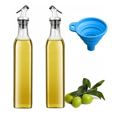 Kettlekane 500 ml Glass Oil Dispenser Bottle with Silicon Funnel LeakProof Cork Oil Bottle 2 pcs Oil Bottle 1 pc Silicon Funnel