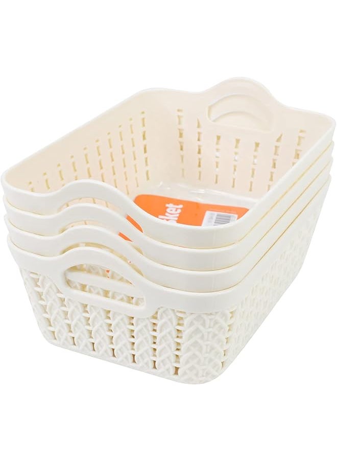 Yonovo Plastic Storage Basket 4 Piece White Storage And Organization Containers Shelf Baskets Pantry Storage Boxes For Organizing Cabinets Bin Bathroom Storage  - Image 1